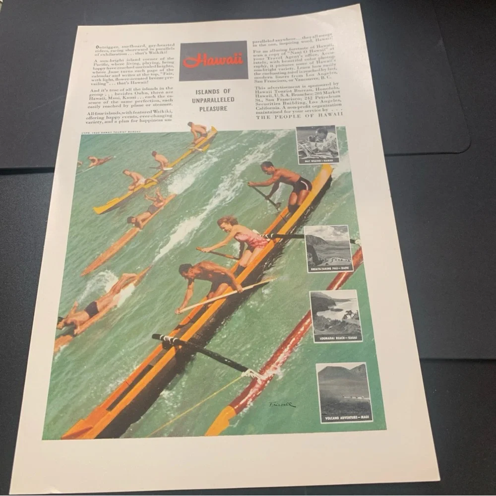 Vintage 1940 Hawaii Islands of Unparalleled Pleasure Ad Advertisement